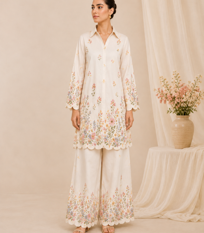 Ivory Bloom Floral Printed 2-Piece Co-Ord Set