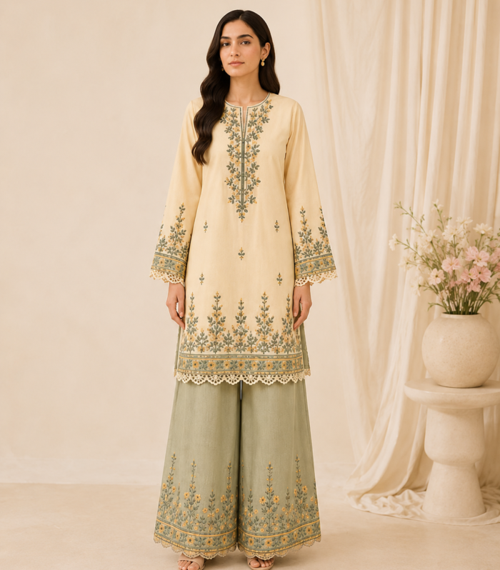 Buttercream & Sage Embroidered Two Piece Set