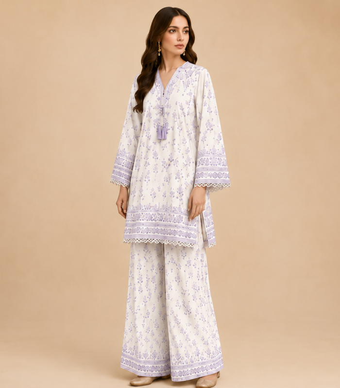 Lavender & Cream Floral Printed 3-Piece Set